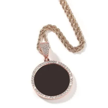 18K Gold Vacuum Plated Copper with 5A+ Sri Lanka Zircon Personalized DIY Custom Memory Round Colorful Photo Design Pendant With Necklace Miami Italy Mexico & Micro Inspired for Women & Men Luxury Jewelry,Daily