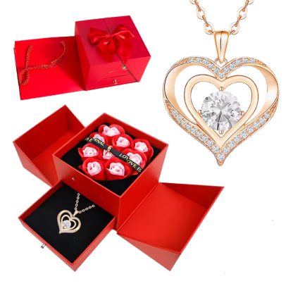 Stylish Pendant Necklace With Rose Gift Box Women Jewelry Set