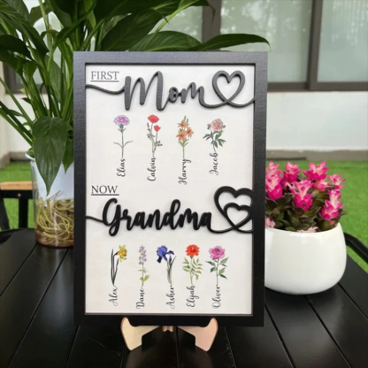 Custom Family Names Birth Flower Wooden Craft Frame