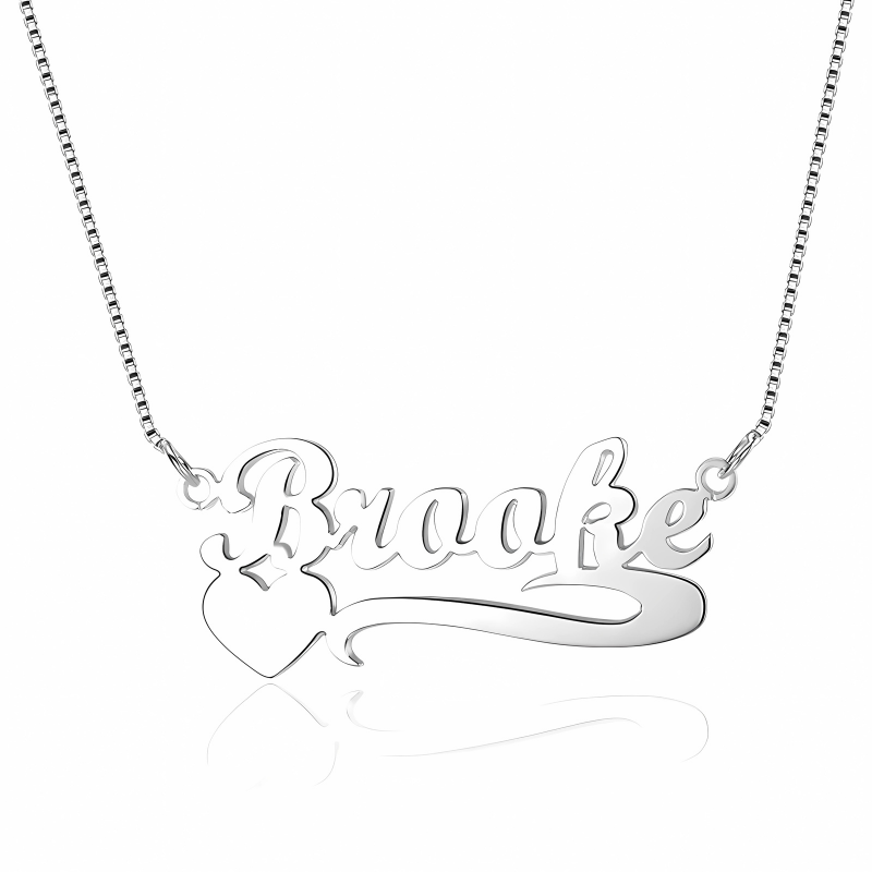 Personalized 925 Sterling Silver Arabic Name Necklace With Heart Pendant, Trendy Women’s Jewelry With Box-Personalized Jewels