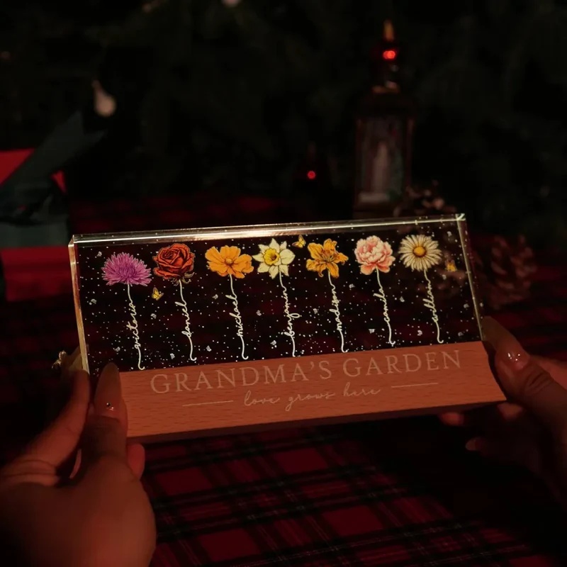 Personalized Birth Flower Keepsake With Light Display And Name 