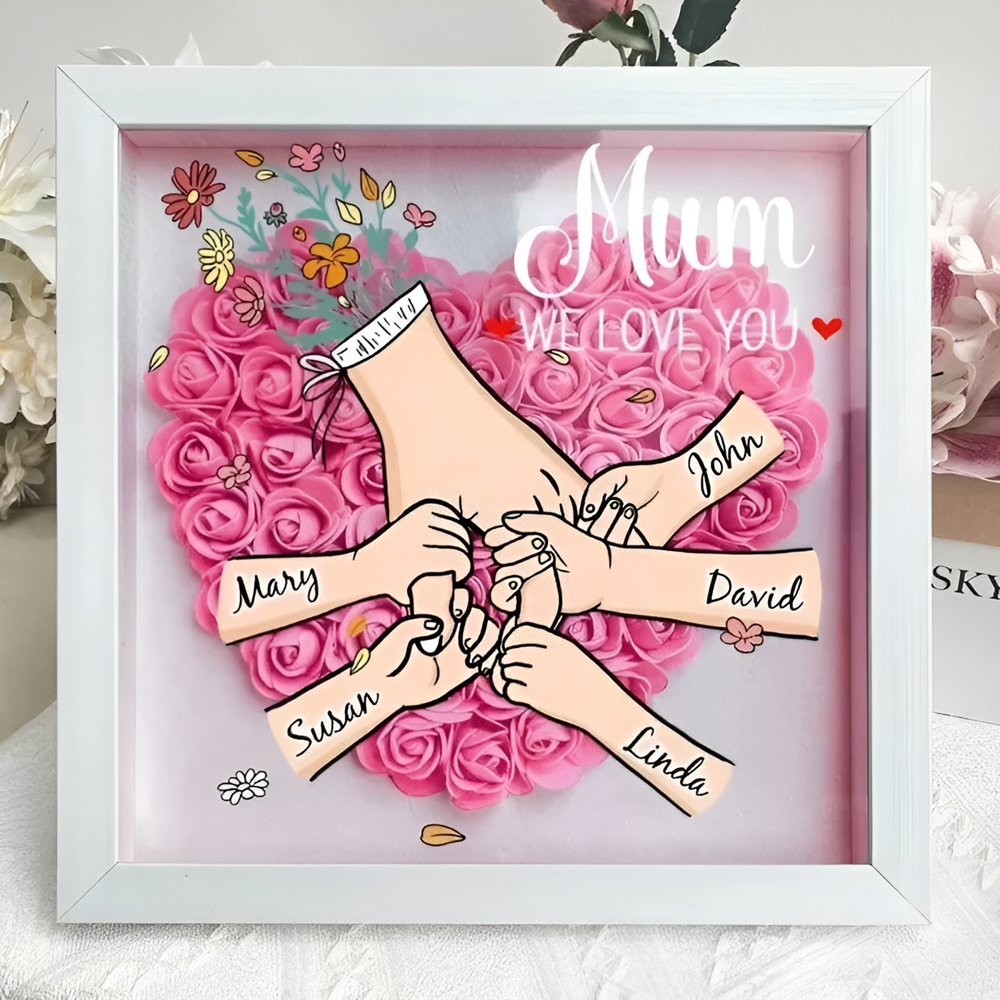 Decorative Family Flower Shadow Box With Custom Design