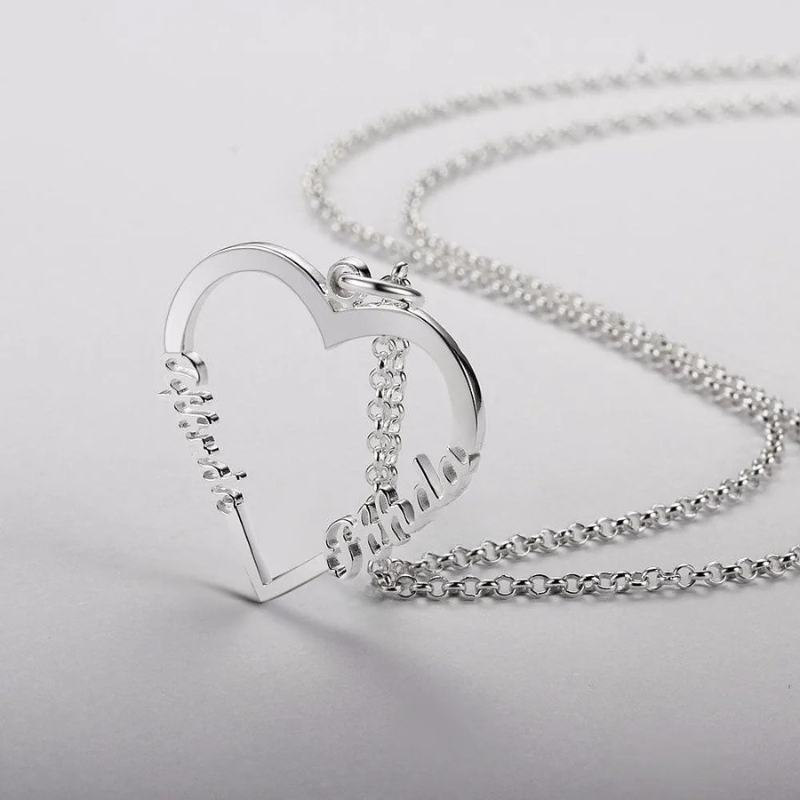 Personalized Sterling Silver Heart Shape Necklace 3 Color Lovers Gift For Girlfriend