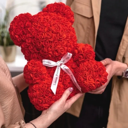 Flower Teddy Bear Gift Box With Ribbon