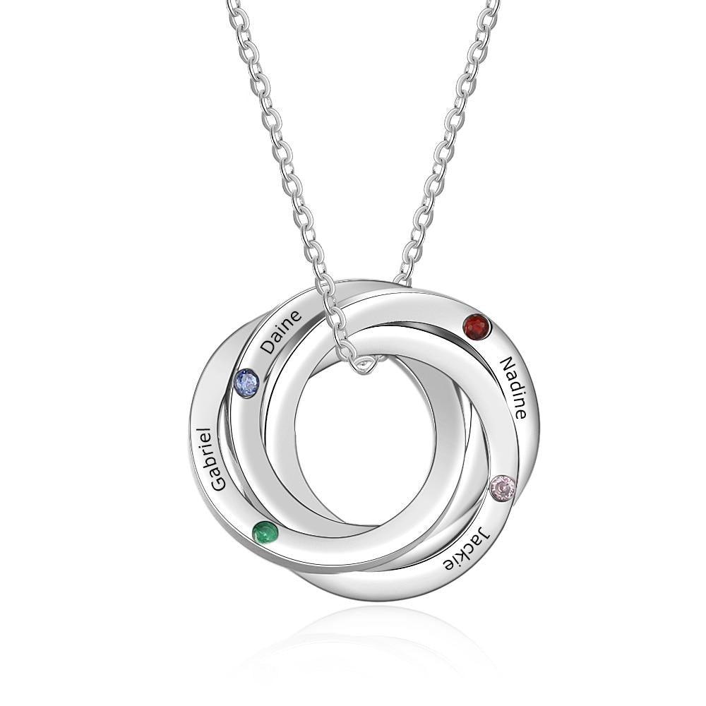 4 Custom Birthstone Intertwined Pendant, Personalized 4 Name Engraving Necklace for Women - Personalized Jewel