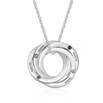4 Custom Birthstone Intertwined Pendant, Personalized 4 Name Engraving Necklace for Women - Personalized Jewel