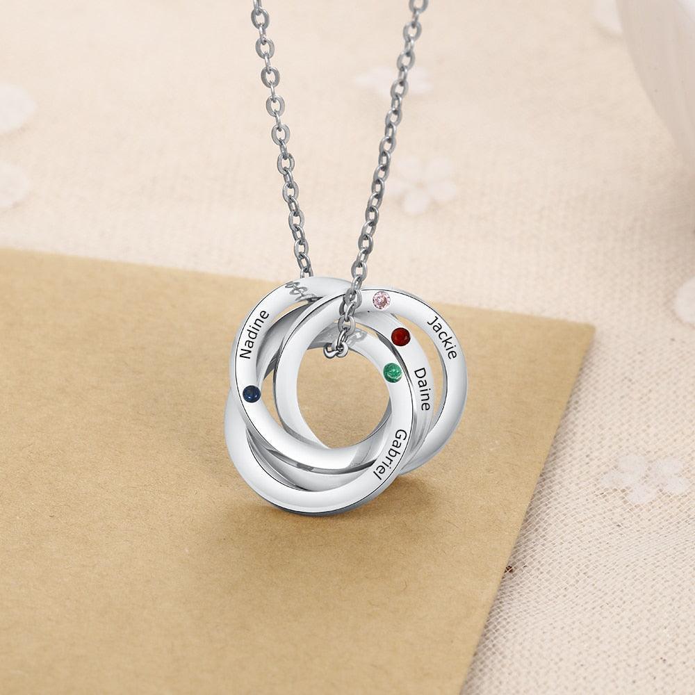 4 Custom Birthstone Intertwined Pendant, Personalized 4 Name Engraving Necklace for Women - Personalized Jewel