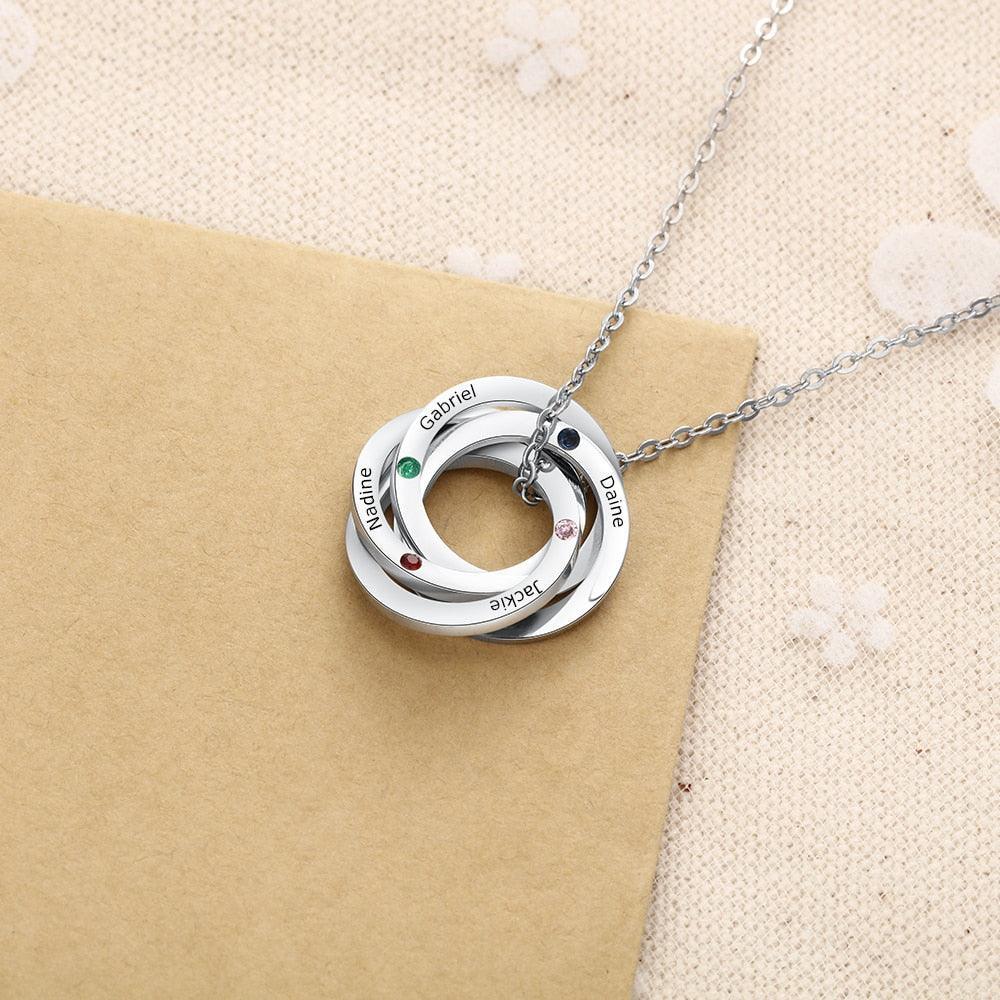 4 Custom Birthstone Intertwined Pendant, Personalized 4 Name Engraving Necklace for Women - Personalized Jewel