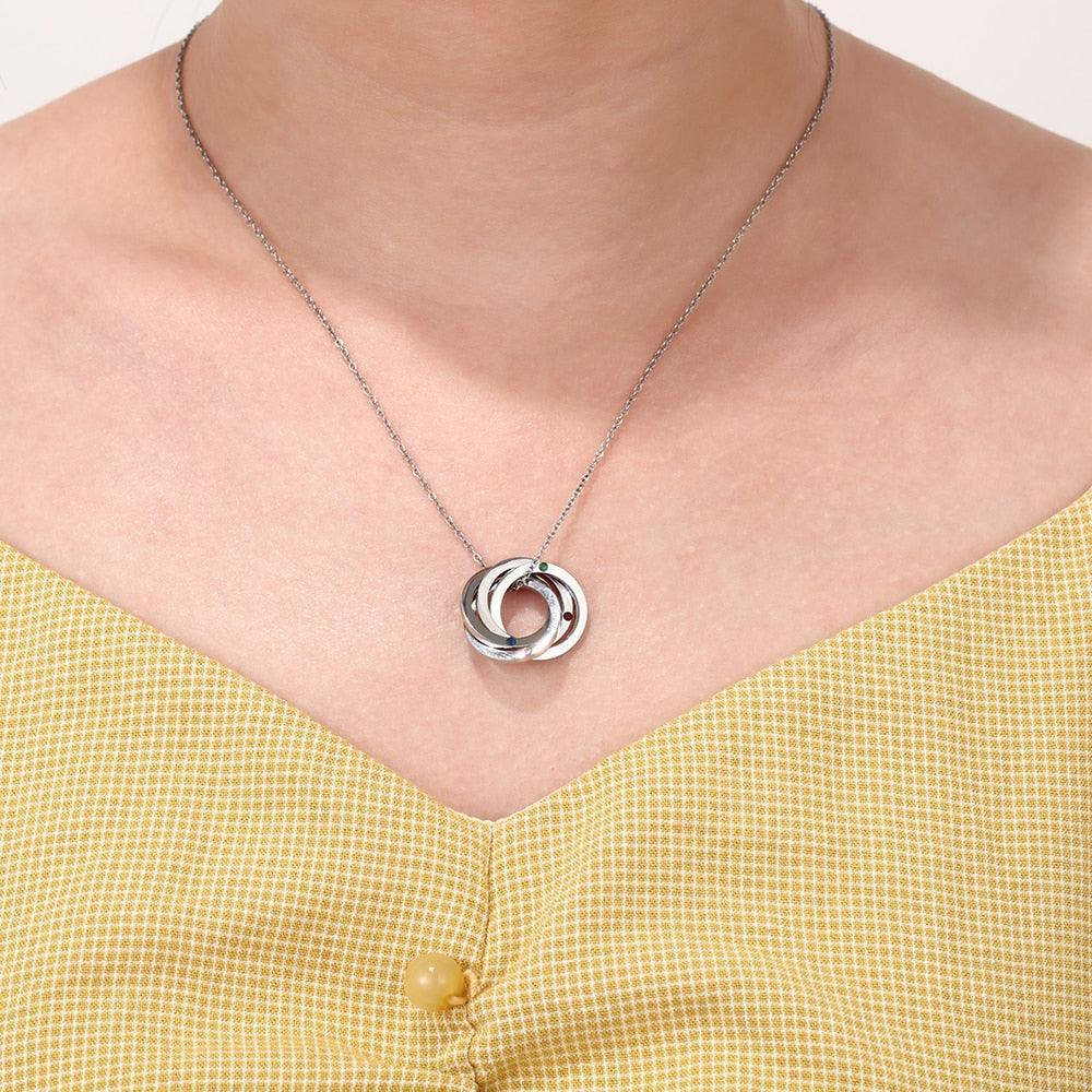 4 Custom Birthstone Intertwined Pendant, Personalized 4 Name Engraving Necklace for Women - Personalized Jewel