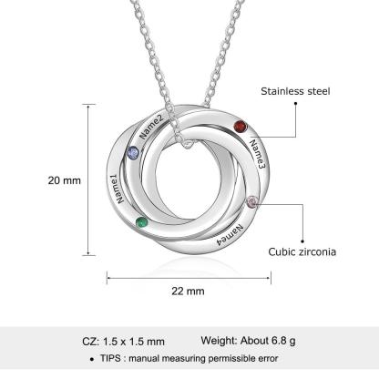 4 Custom Birthstone Intertwined Pendant, Personalized 4 Name Engraving Necklace for Women - Personalized Jewel