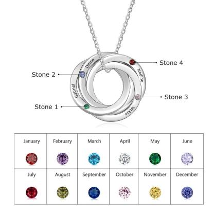 4 Custom Birthstone Intertwined Pendant, Personalized 4 Name Engraving Necklace for Women - Personalized Jewel