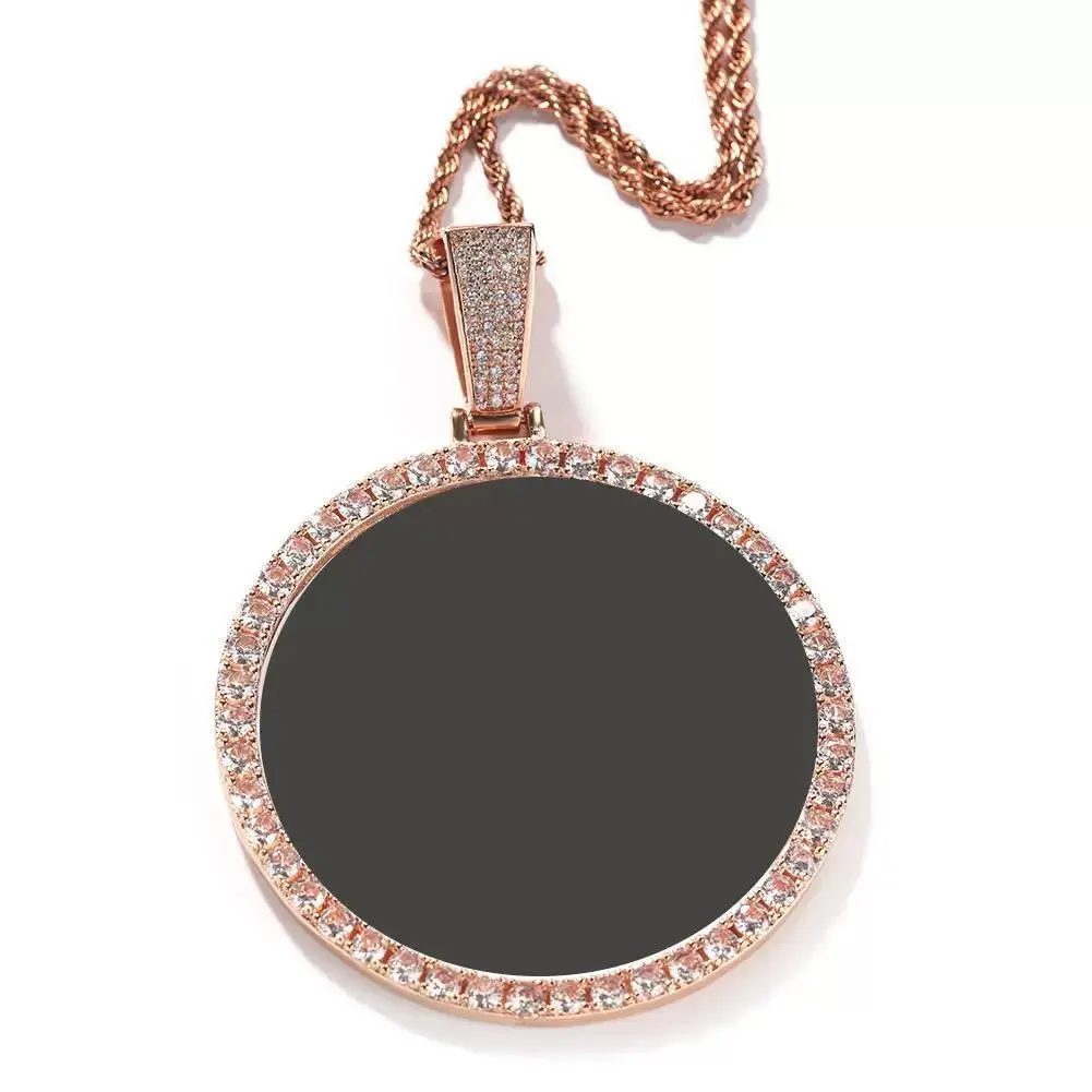 18K Gold Vacuum Plated Copper with 5A+ Sri Lanka Zircon Personalized DIY Custom Memory Round Colorful Photo Design Pendant With Necklace Miami Italy Mexico & Micro Inspired for Women & Men Luxury Jewelry,Daily