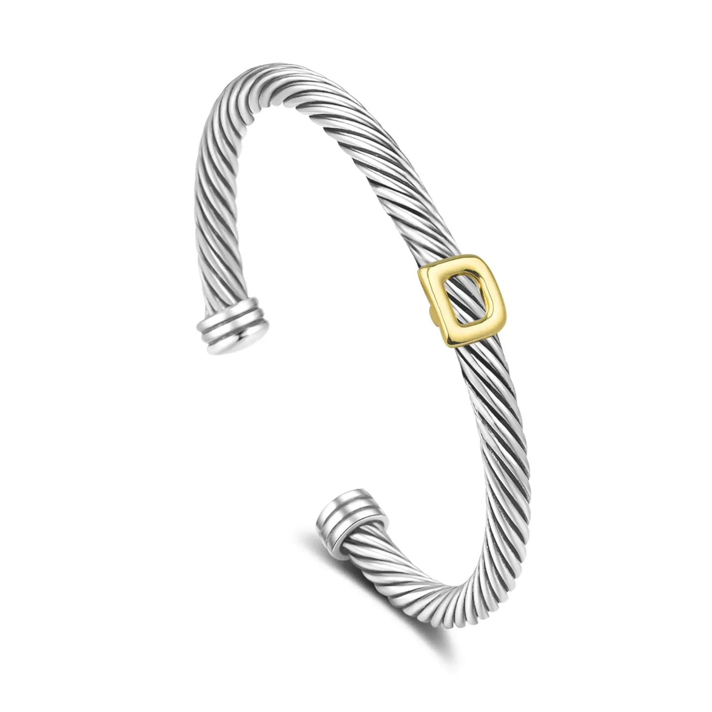 Initial Personalized Customization DIY A-Z Letter Cable Cuff Jewelry Personalized Christmas Gift for Women, Two-Tone Open Bangle Bracelet