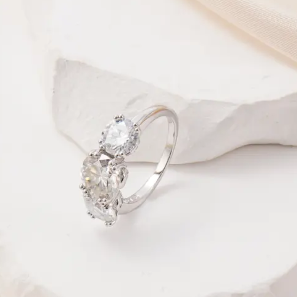 Moissanite 4ct Three Stone Prong Engagement Ring Copper Ring