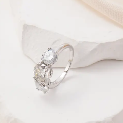 Moissanite 4ct Three Stone Prong Engagement Ring Copper Ring