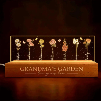Personalized Grandma Garden Birth Month Flower LED Night Light