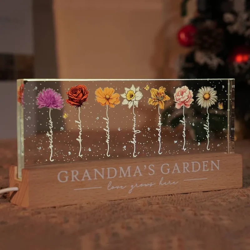 Personalized Birth Flower Keepsake With Light Display And Name 