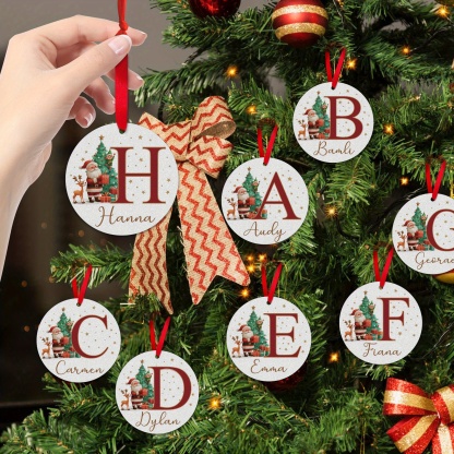 2D Flat - 1pc Personalized Christmas Silver Glitter A-Z Letter Decorative Hanging Ornament