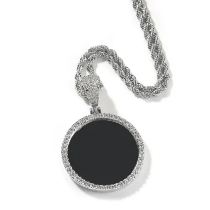 18K Gold Vacuum Plated Copper with 5A+ Sri Lanka Zircon Personalized DIY Custom Memory Round Colorful Photo Design Pendant With Necklace Miami Italy Mexico & Micro Inspired for Women & Men Luxury Jewelry,Daily