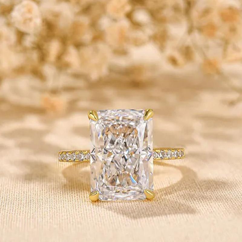 Radiant Cut Bridal Ring With Half Eternity Band And 5A Cubic Zirconia