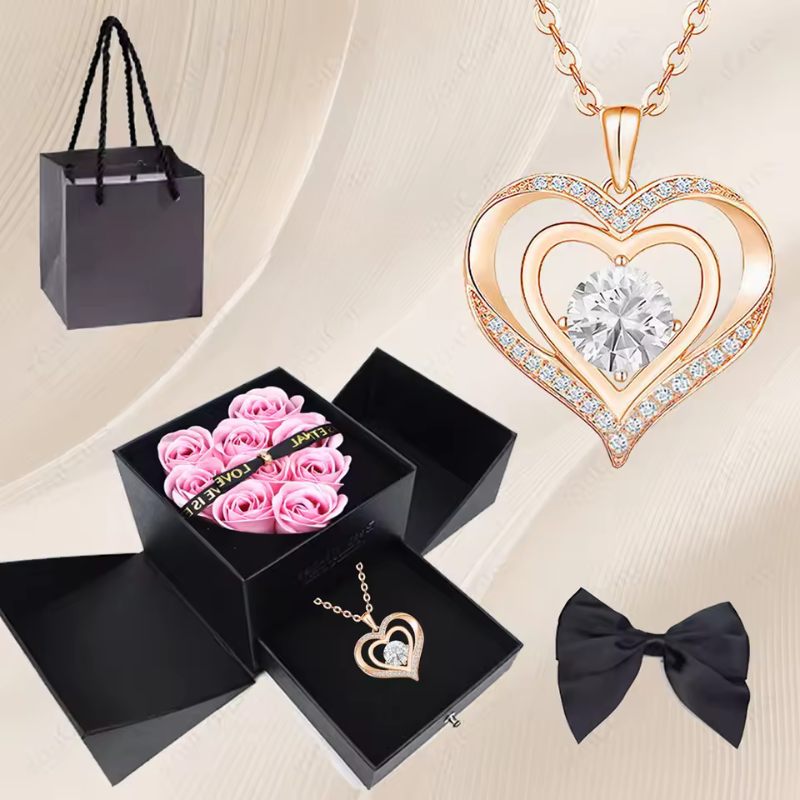 Stylish Pendant Necklace With Rose Gift Box Women Jewelry Set