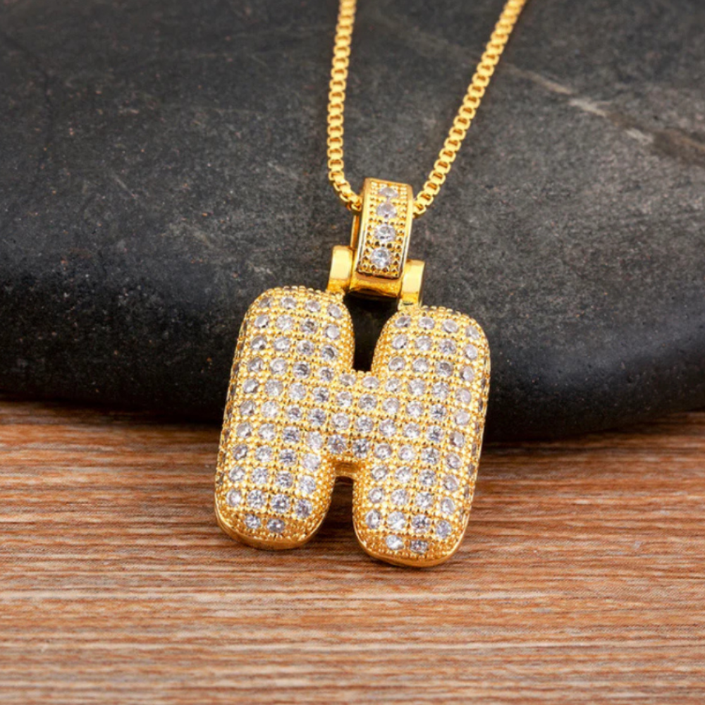 Crystal Embedded Initial Letter Necklace-Personalized Jewels