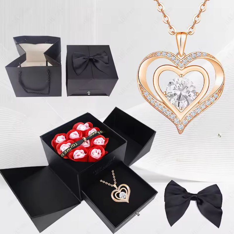 Stylish Pendant Necklace With Rose Gift Box Women Jewelry Set