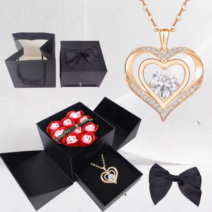 Stylish Pendant Necklace With Rose Gift Box Women Jewelry Set