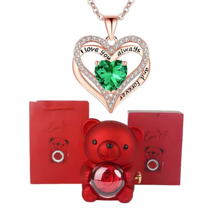 Elegant Crystal Pendant Necklace With Rose Bear Gift Box
