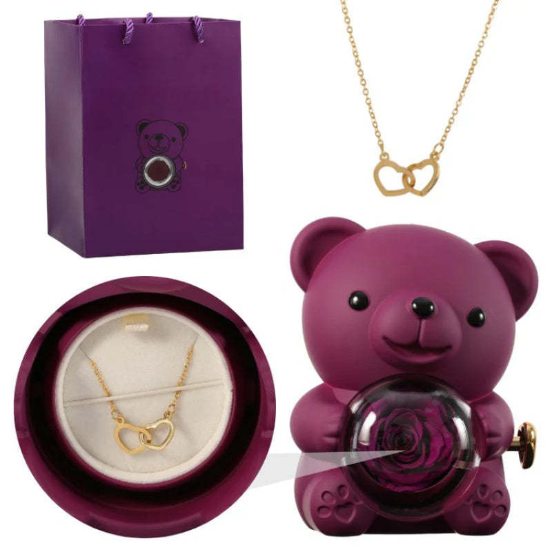 Personalized Rose Bear With Engraved Necklace Charm-Personalized Jewels