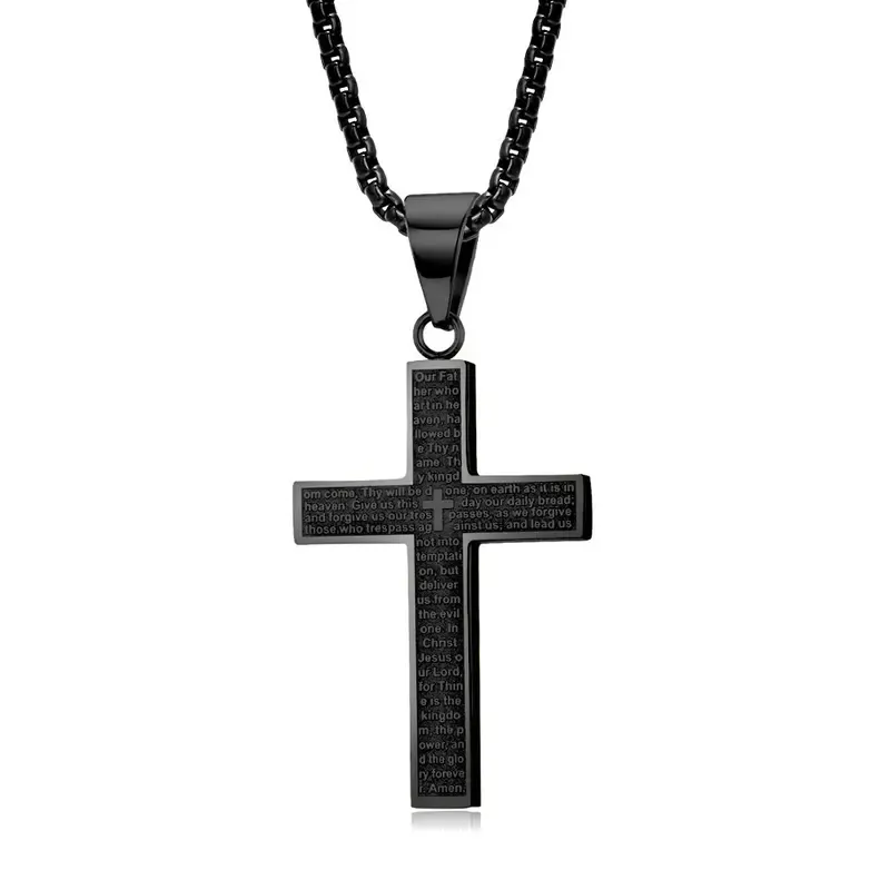 Vintage Cross Pendant Necklace Jesus bless you anniversary gift Steel Stamp Cross Necklace Unisex Fade-Resistant Personalized Hip-Hop Faith Jewelry for Men Women jesus crucifix pendant
