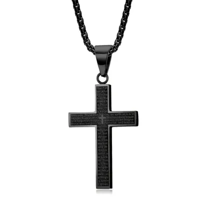 Vintage Cross Pendant Necklace Jesus bless you anniversary gift Steel Stamp Cross Necklace Unisex Fade-Resistant Personalized Hip-Hop Faith Jewelry for Men Women jesus crucifix pendant