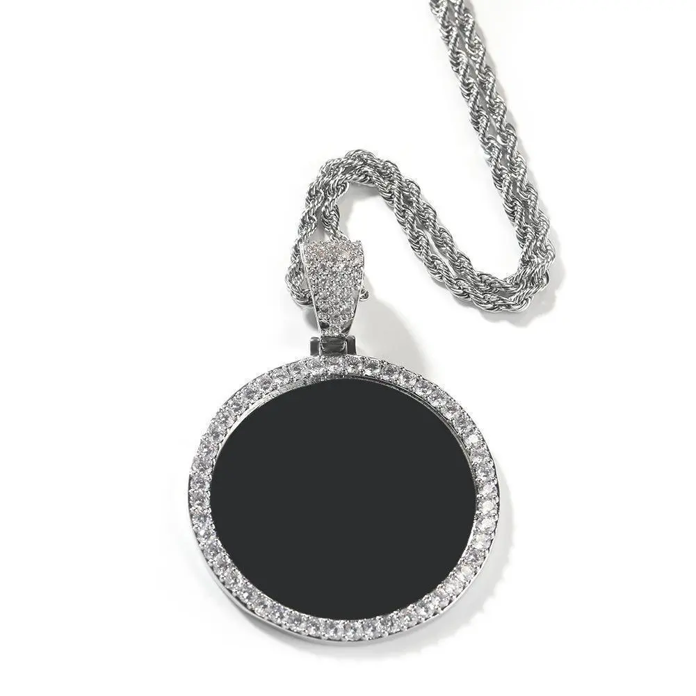 18K Gold Vacuum Plated Copper with 5A+ Sri Lanka Zircon Personalized DIY Custom Memory Round Colorful Photo Design Pendant With Necklace Miami Italy Mexico & Micro Inspired for Women & Men Luxury Jewelry,Daily