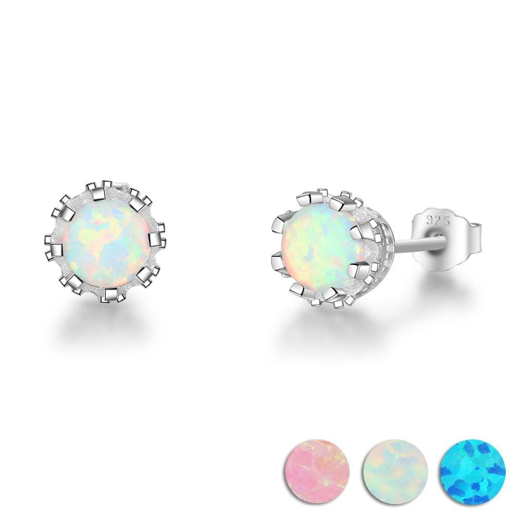 7MM Milky Round Opal Earring-Personalized Jewels