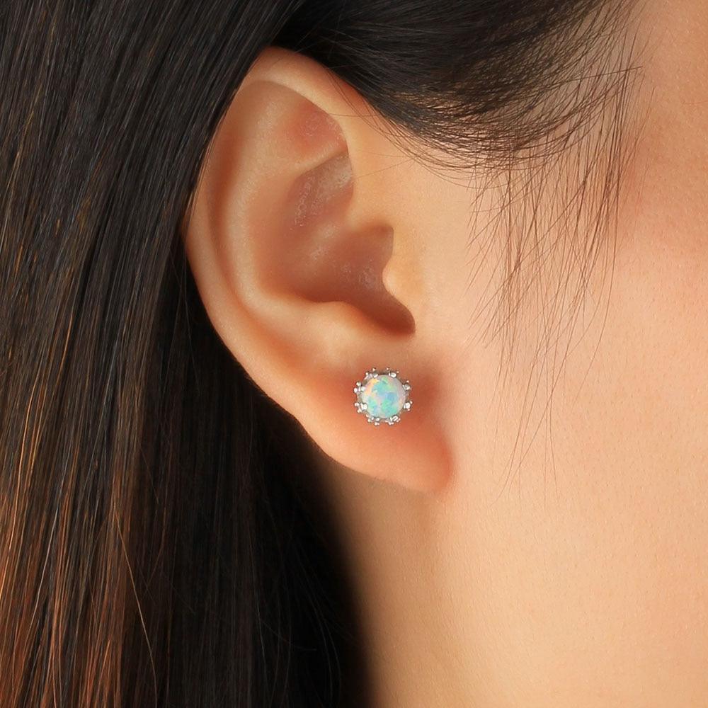 7MM Milky Round Opal Earring-Personalized Jewels