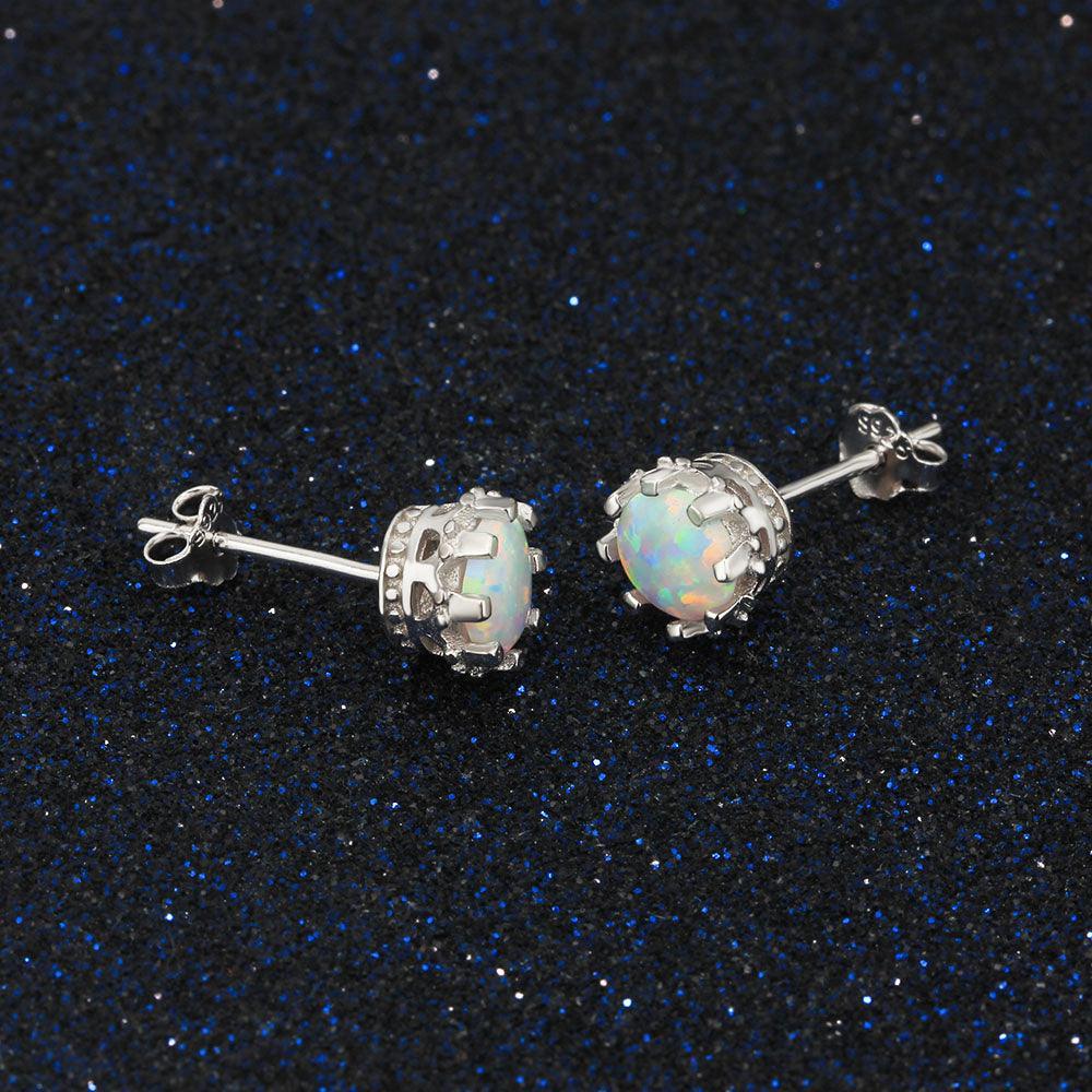 7MM Milky Round Opal Earring-Personalized Jewels
