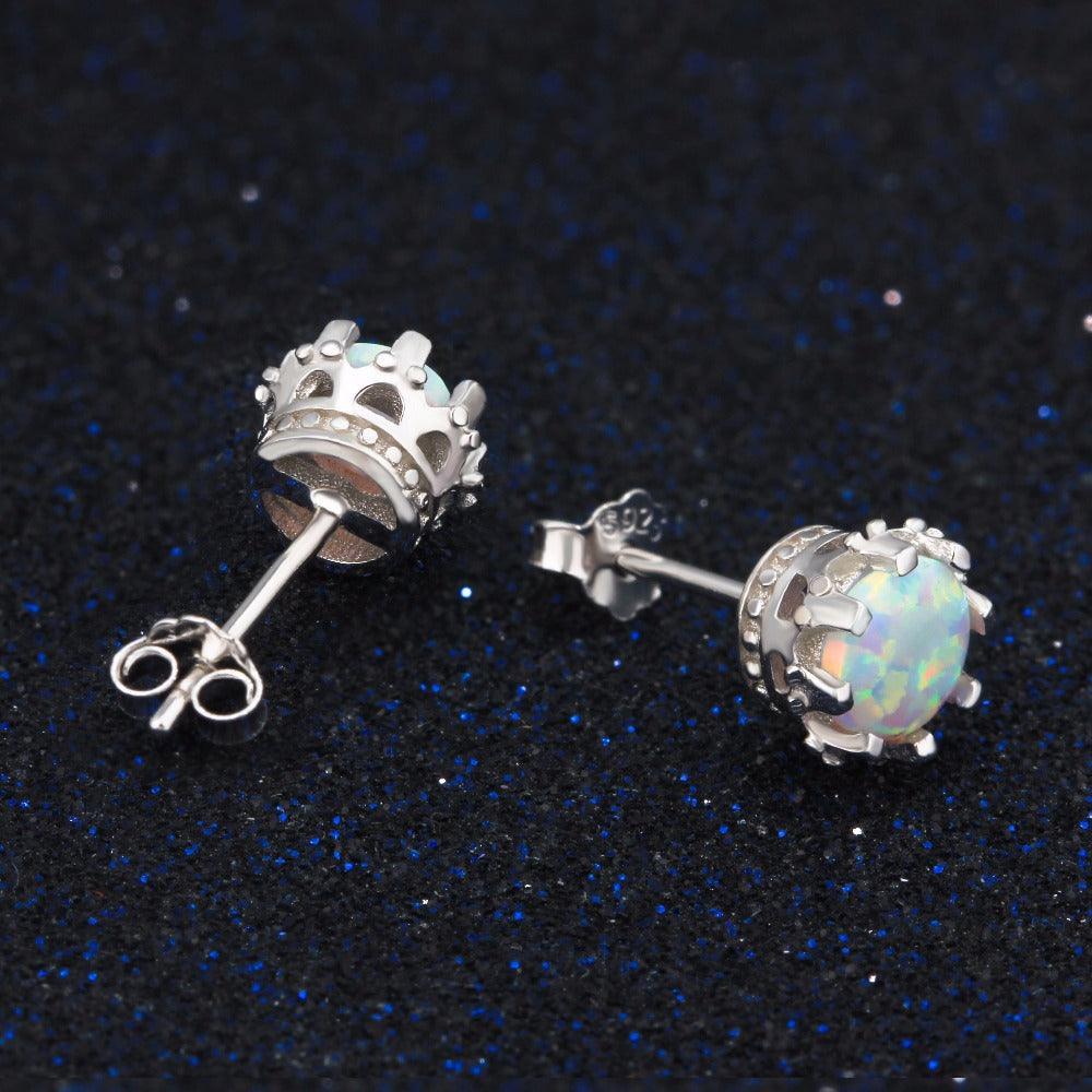 7MM Milky Round Opal Earring-Personalized Jewels