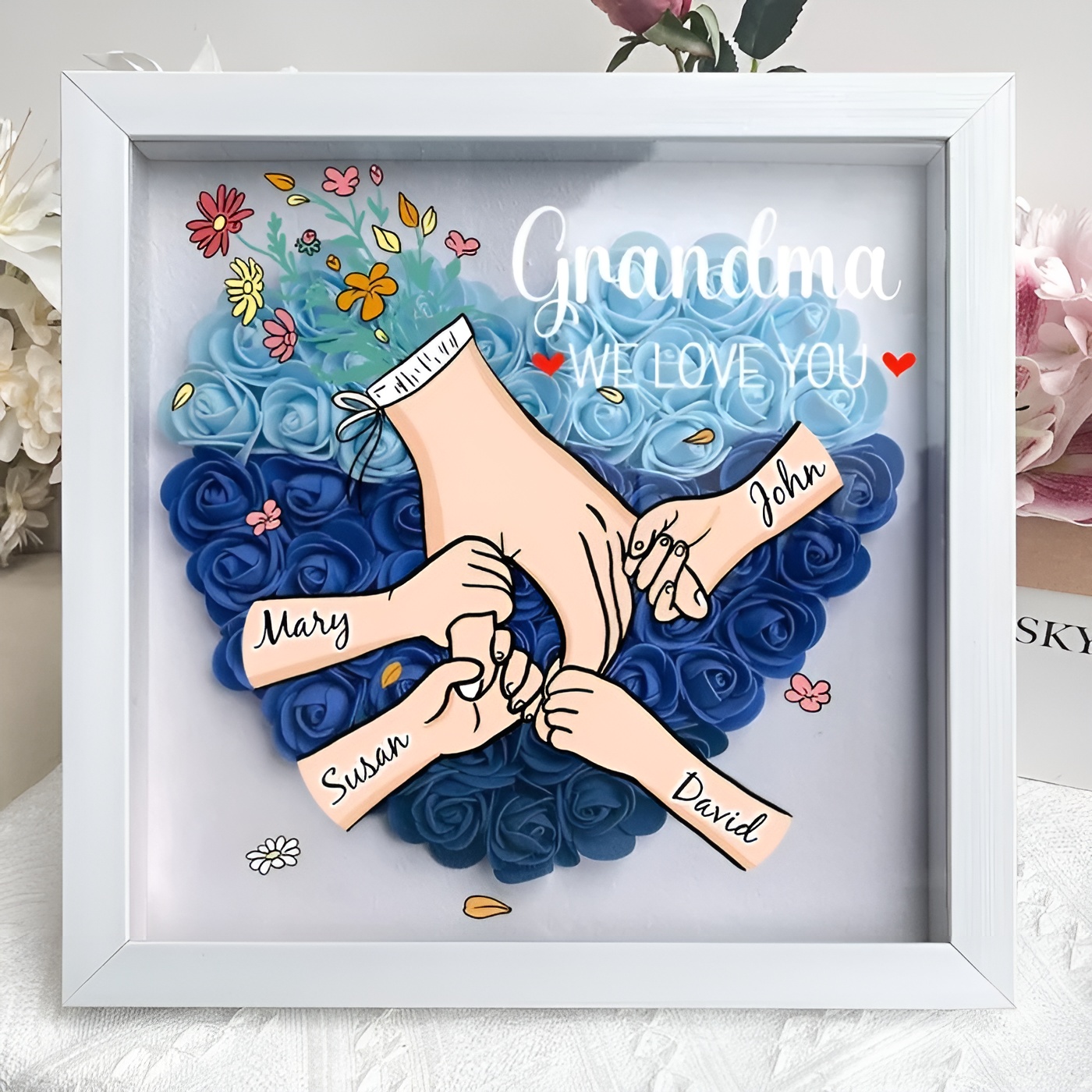 Decorative Family Flower Shadow Box With Custom Design