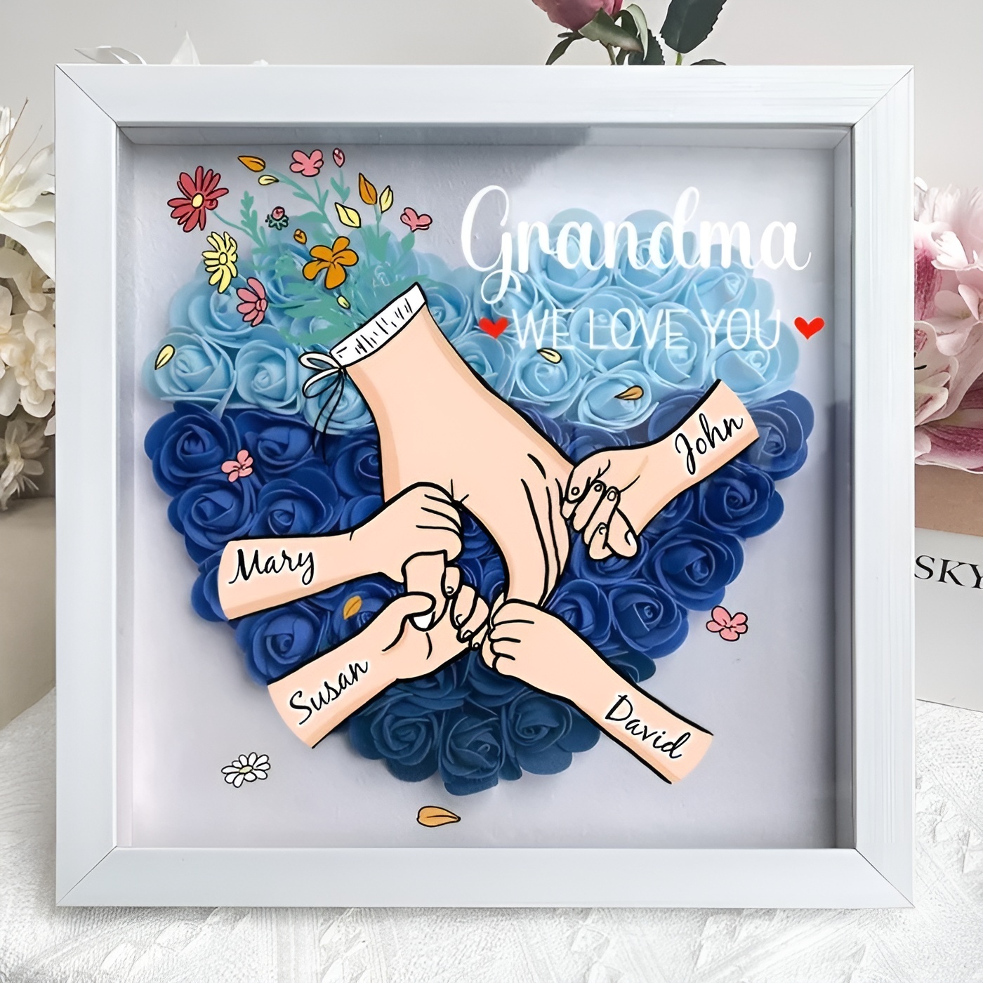 Decorative Family Flower Shadow Box With Custom Design