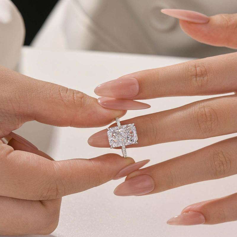 Radiant Cut Bridal Ring With Half Eternity Band And 5A Cubic Zirconia