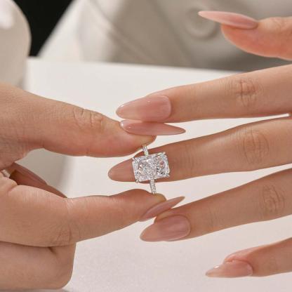 Radiant Cut Bridal Ring With Half Eternity Band And 5A Cubic Zirconia