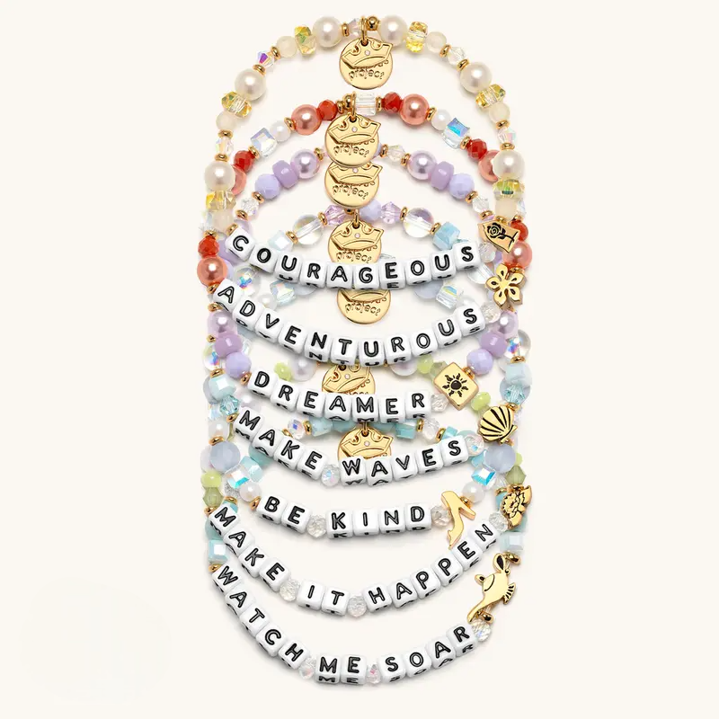 Inspirational Beaded Bracelet Bundle With Letter Charms For Women