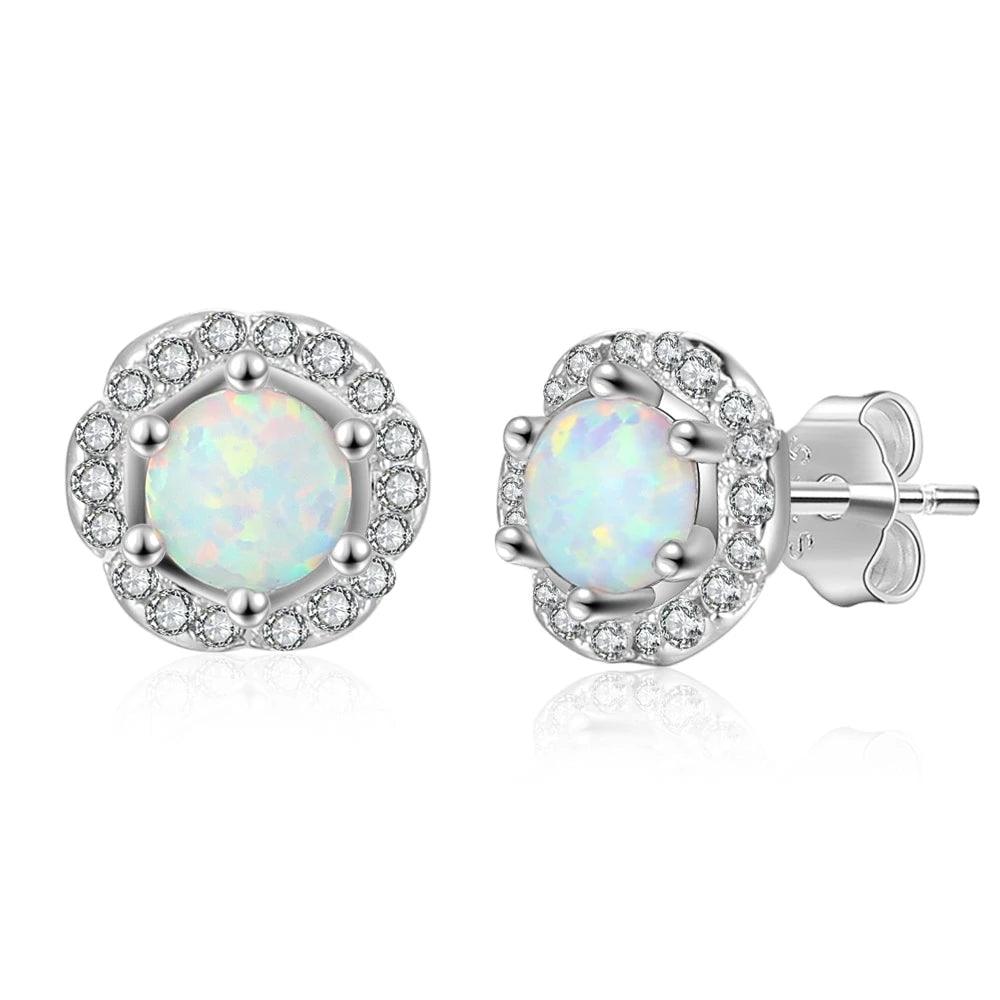 8m'm Flower Shape Milky Opal Stone 925 Sterling Silver Stud Earring Fashion Women Earrings Gift For Her - Personalized Jewel