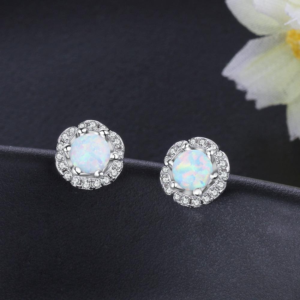 8m'm Flower Shape Milky Opal Stone 925 Sterling Silver Stud Earring Fashion Women Earrings Gift For Her - Personalized Jewel