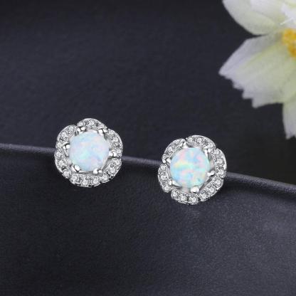 8m'm Flower Shape Milky Opal Stone 925 Sterling Silver Stud Earring Fashion Women Earrings Gift For Her - Personalized Jewel