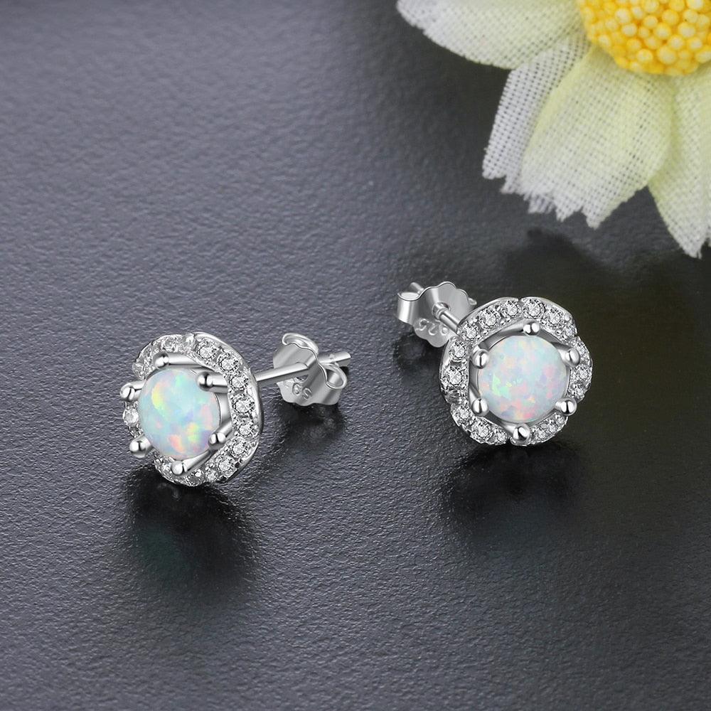 8m'm Flower Shape Milky Opal Stone 925 Sterling Silver Stud Earring Fashion Women Earrings Gift For Her - Personalized Jewel