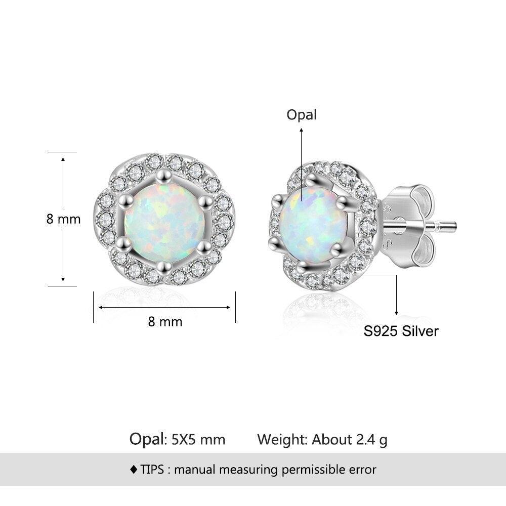 8m'm Flower Shape Milky Opal Stone 925 Sterling Silver Stud Earring Fashion Women Earrings Gift For Her - Personalized Jewel