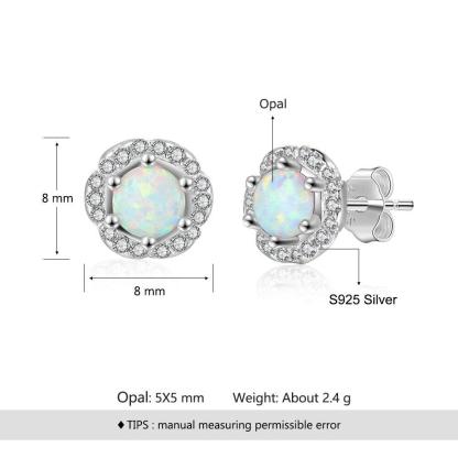 8m'm Flower Shape Milky Opal Stone 925 Sterling Silver Stud Earring Fashion Women Earrings Gift For Her - Personalized Jewel