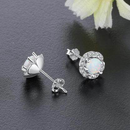 8m'm Flower Shape Milky Opal Stone 925 Sterling Silver Stud Earring Fashion Women Earrings Gift For Her - Personalized Jewel