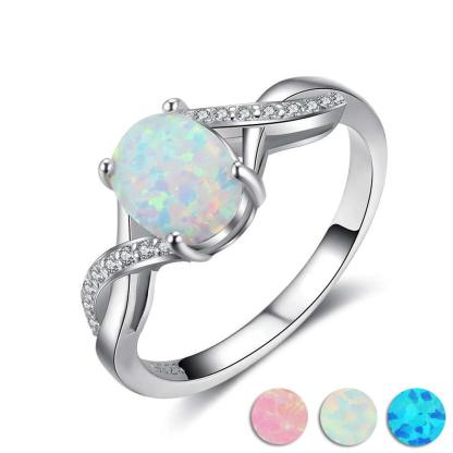 8mm Oval Cream Opal Stone Finger Ring Genuine 925 Sterling Silver Rings For Women Fashion Wedding Jewelry - Personalized Jewel